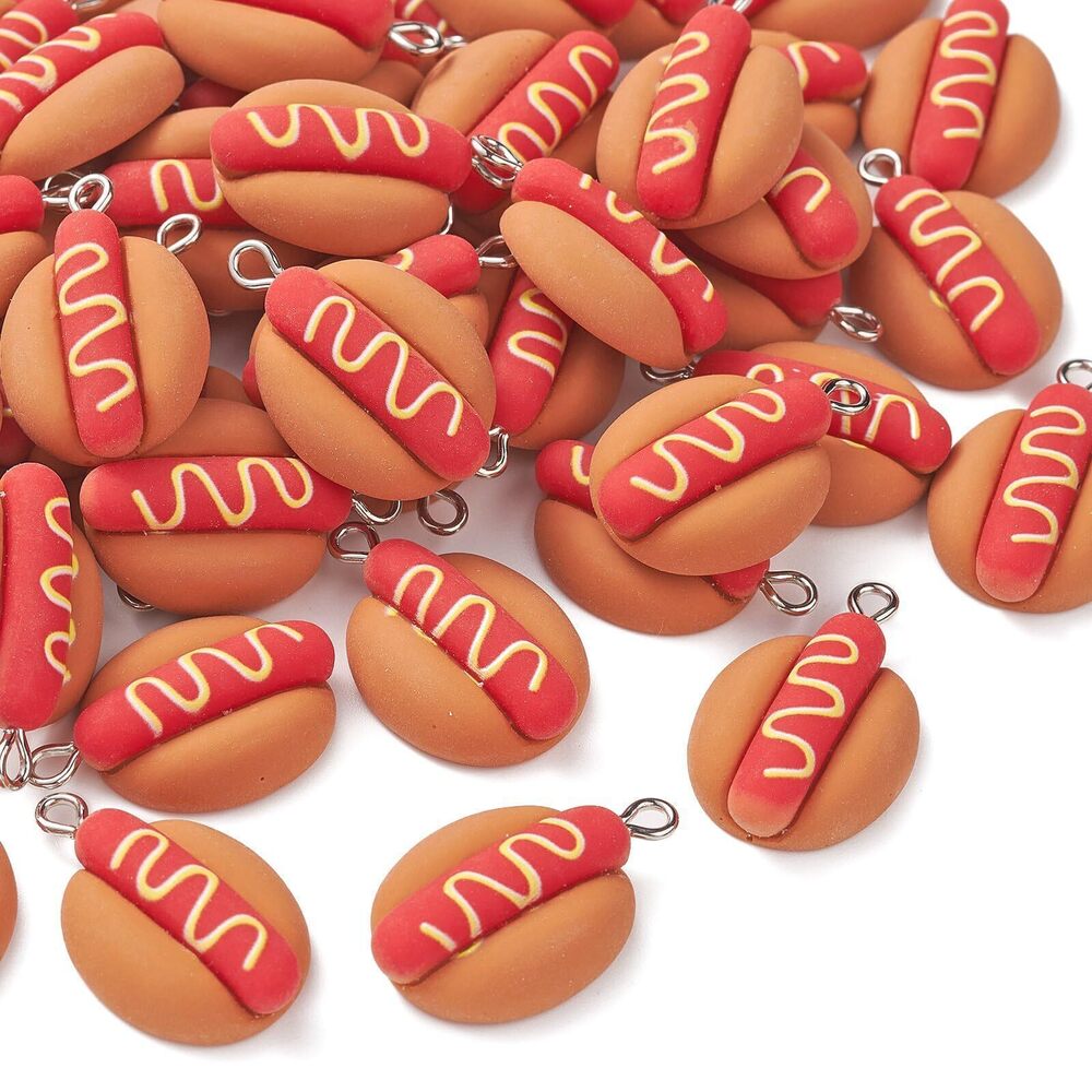 1284 50pcs Resin Hot Dog Charms Flat Back Hotdog Fast Food Charm